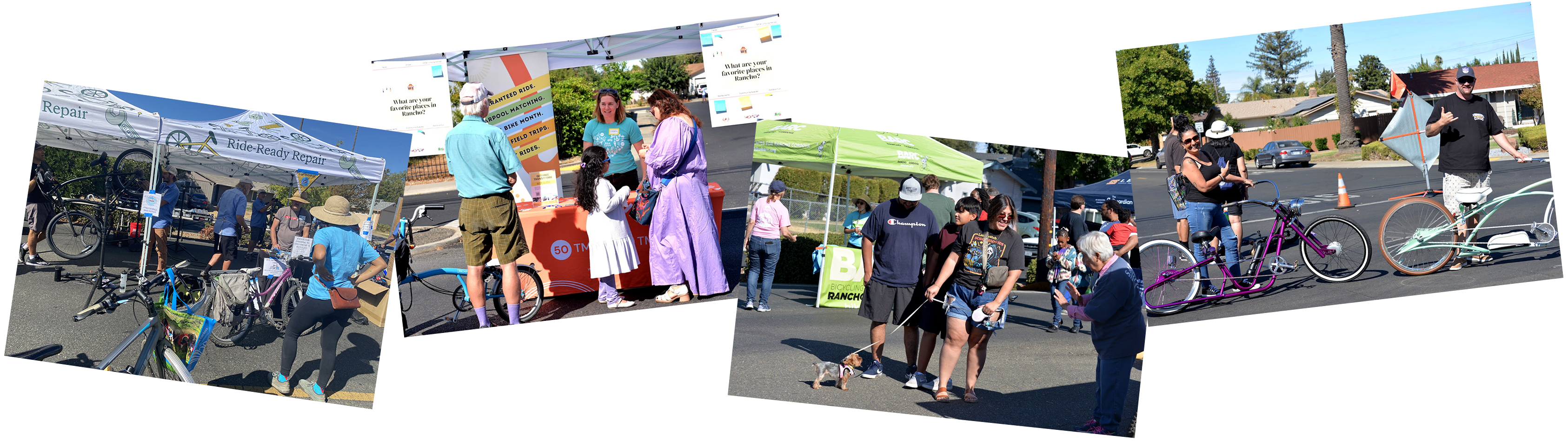 Photos of people at Cicladova Open Streets, socializing, walking and biking.