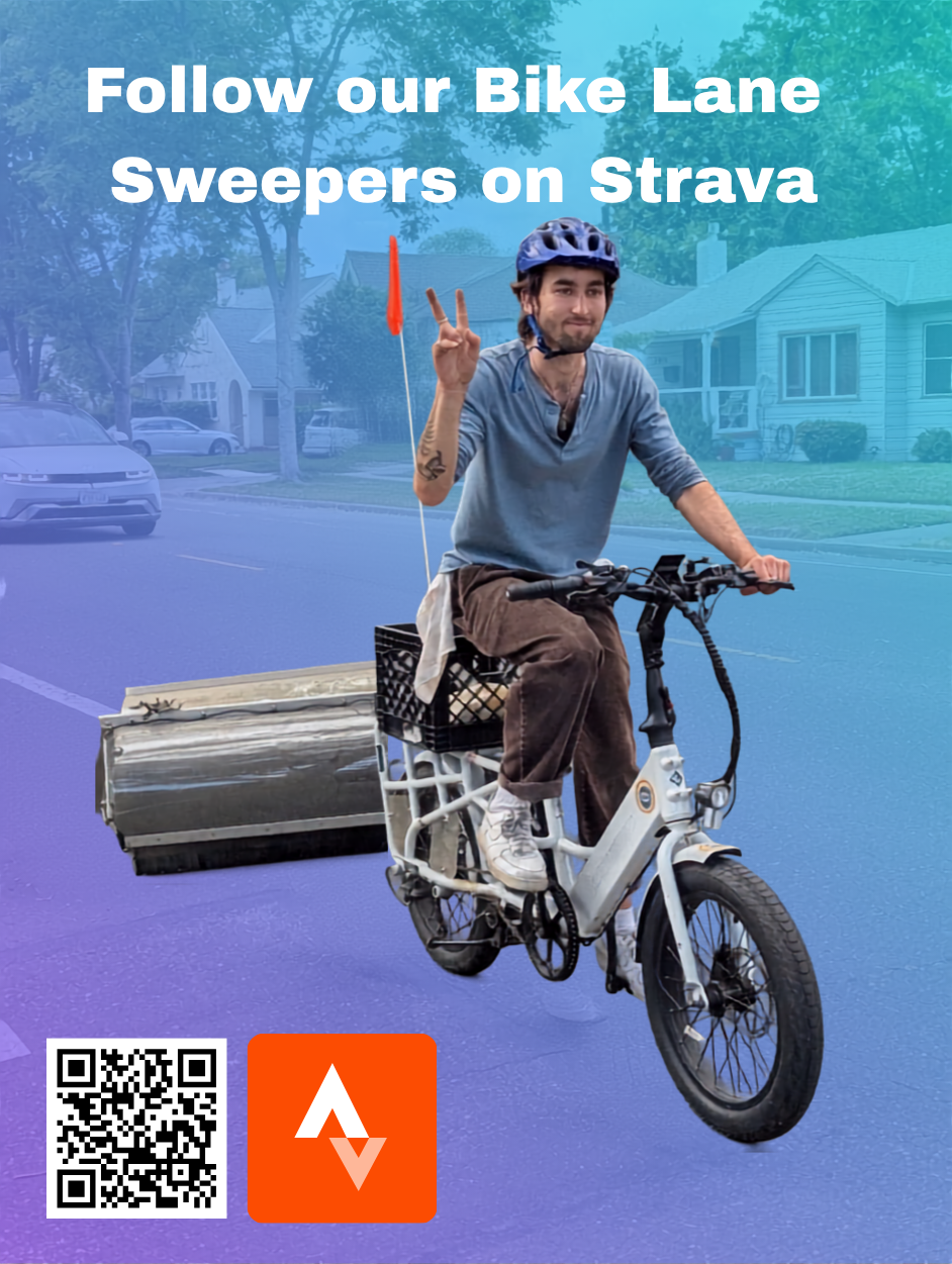 Follow our bike lane sweepers on Strava using the QR code.